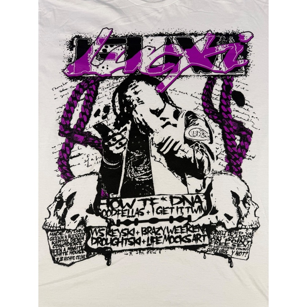 Lucki Graphic T-Shirt Mens XXL White Purple Skulls Rap Tee Streetwear